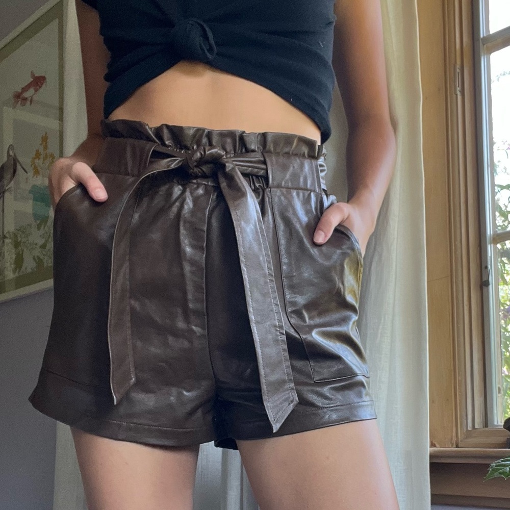 Brown faux leather shorts
